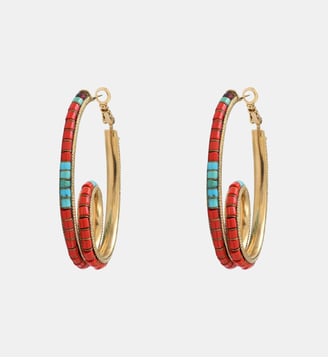 Boucles d'oreilles créoles   - Ninon - Satellite - Turquoise et rouge
