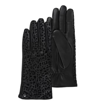 Gants cuir d'agneau pleine fleur doublé microfourrure - Isotoner - Noir