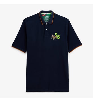 Polo piqué Funky Animals manches courtes en coton - Serge Blanco - Bleu marine