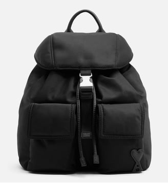 Petit sac à dos à rabat Marcel unisexe en nylon - AMI Paris - Noir