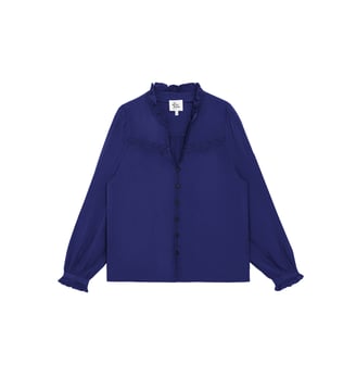 Blouse manches longues col v uni BOWEN - La Petite Etoile - Marine