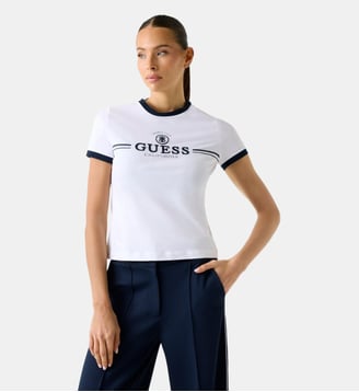 T-shirt droit signature - Guess - Écru