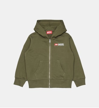 Sweat-shirt à capuche avec fermeture éclair et logo - Diesel Kids - Kaki