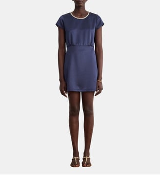Robe courte en satin et strass - ANNIE - Pablo - Marine