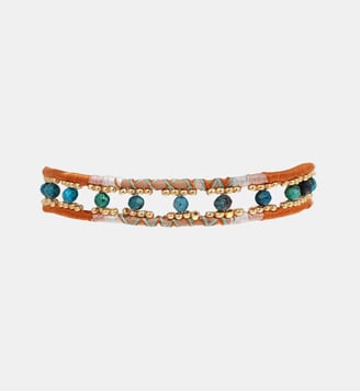 Bracelet manchette perles et liens fermoir aimanté YLIM - Hipanema - Bleu turquoise