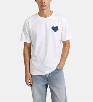 T-shirt patch cœur denim floqué - The Kooples - Blanc