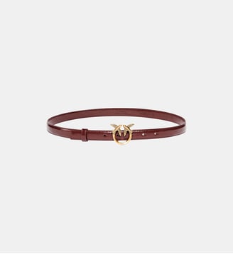 Ceinture en cuir brillant avec boucle love birds 2 cm - Pinko - Marron