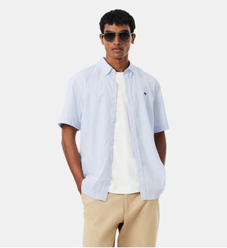 Chemise à carreaux popeline légère regular fit - Lacoste - Blanc et bleu clair