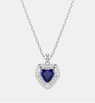 Pendentif One, Taille cœur, Pavé, Cœur, Métal rhodié - Swarovski - Blue et rhodium plated
