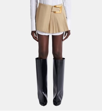Jupe courte en gabardine avec détail ceinture - Balmain - Beige