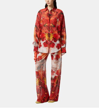 Pantalon palazzo léger à imprimé floral en damier - Pinko - Multicolore