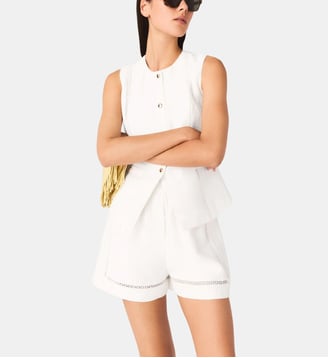 Short en lin mélangé et broderie - Maje - Blanc