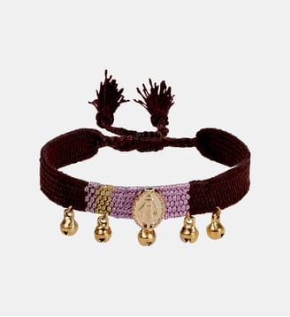 Bracelet en tissu réglable avec cabochon central et pampilles CIPRA - Hipanema - Chocolat