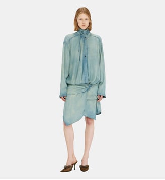 Robe chemise en denim oversized drapée - Diesel - Bleu clair