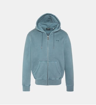 Sweatshirt zippé à capuche charbon, effet délavé - Schott - Bleu minéral