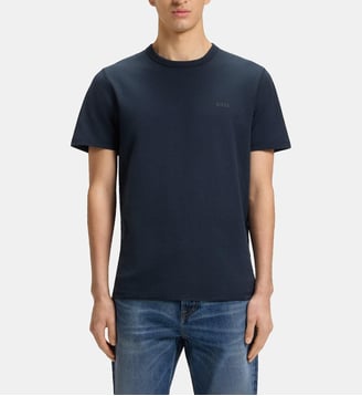 T-shirt droit signature en coton flammé  - BOSS - Bleu foncé