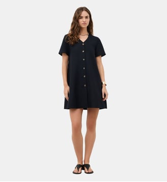 Robe rima - Motif uni - Lin - Coupe housse / droite - Caroll - Noir