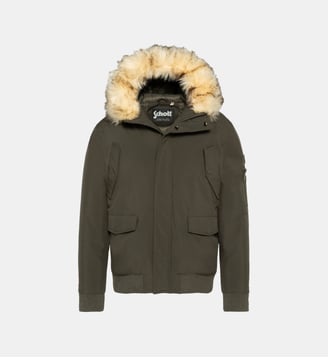 Blouson à capuche avec fausse fourrure amovible - Schott - Kaki