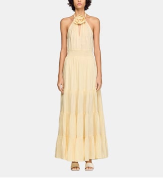 Robe longue en lin à détail floral - Sandro - Vanille