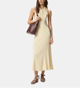 Robe longue côtelée à col façon bandana - Pinko - Beige angora