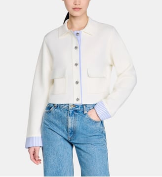 Cardigan en laine à col polo - Sandro - Écru