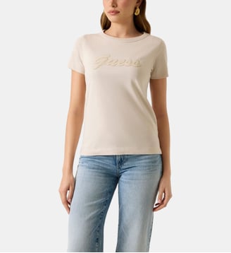 T-shirt signature en coton - Guess - Écru