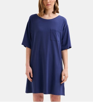 Chemise de nuit courte col rond en jersey - Laurence Tavernier - Bleu nuit