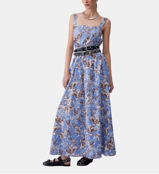 Robe longue en popeline - Liu Jo - Bleu clair avec imprimé