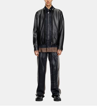 Blouson biker en cuir avec logo embossé - Diesel - Noir