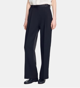 Pantalon bi-matières satiné - Sandro - Noir
