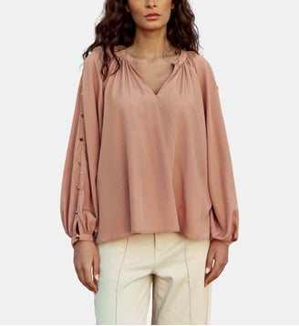 Blouse manches longues col v  uni BONNIE - La Petite Etoile - Blush