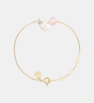 Bracelet, quartz rose, diamants, nacre blanche, or jaune Morganne Bello
