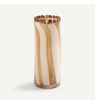 Vase rayé en verre soufflé, hauteur 25 cm - AM.PM - Écru et caramel