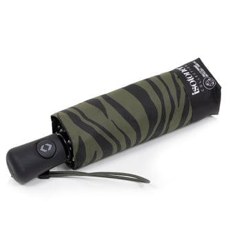 Parapluie solide, déperlant, large couverture 98 cm, mini 21cm et automatique - Isotoner - Zèbre kaki