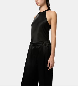 Top avec nœud en satin et crêpe georgette - Pinko - Limousine noire