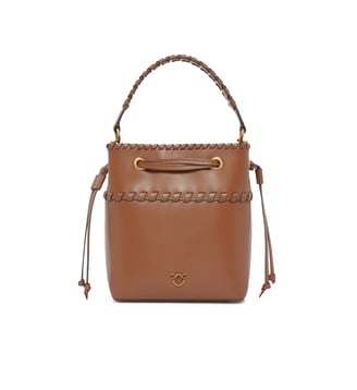 Petit sac seau en cuir avec fils - Pinko - Marron lion et or antique
