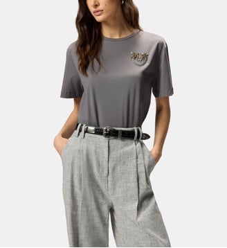 T-shirt avec application bijou love birds - Pinko - Gris