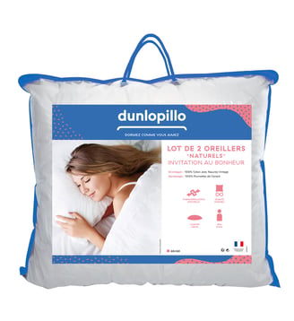 Lot de 2 oreillers Invitation au Bonheur - 100% plumettes - Dunlopillo - Blanc