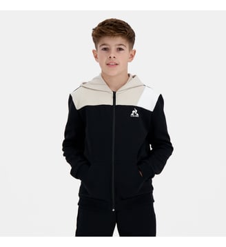 Sweat zippé à capuche molletonné mixte - Le Coq Sportif - Noir et gris clair