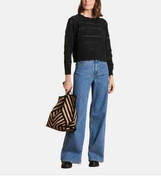 Pull en maille ajourée manches longues - La Fée Maraboutée - Noir