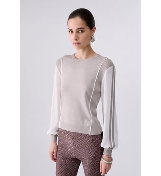 Pull à empiècement en georgette - Liu Jo - Gris