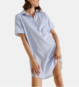 Chemise de nuit col classique en satin, Miss Dotty - Laurence Tavernier - Ciel