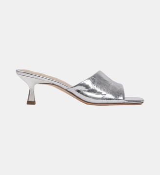 Mules à talon en cuir métallisé - Sandro - Argent