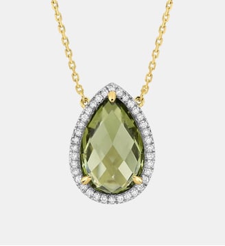 Collier, quartz olive, diamants, or jaune - Morganne Bello - Or jaune
