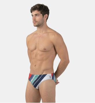 Slip De Bain Slim À Rayures Rétro - Ron Dorff - Rouge