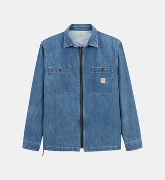 Veste chemise zippée en coton - Serge Blanco - Bleu jean