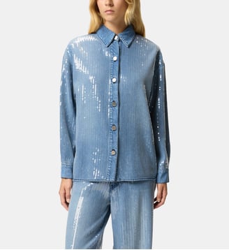 Surchemise en jean entièrement pailletée - Pinko - Lavage moyen