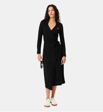 Robe cache-cœur slim fit col polo - Lacoste - Noir