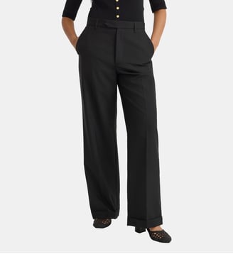 pantalon Garcon en toile de laine noir - Agnès b. - Noir