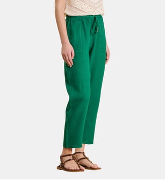 Pantalon 7/8ème en lin taille élastiquée - La Fée Maraboutée - Vert ruisseau